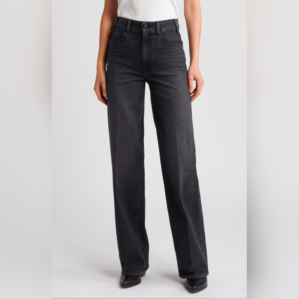 Paige Sasha High Waist Column Wide Leg Washed Black Denim Jeans Size 33